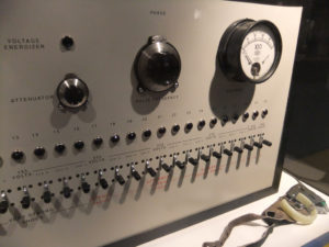 Milgram's original "shock box" displayed at the Ontario Science Centre